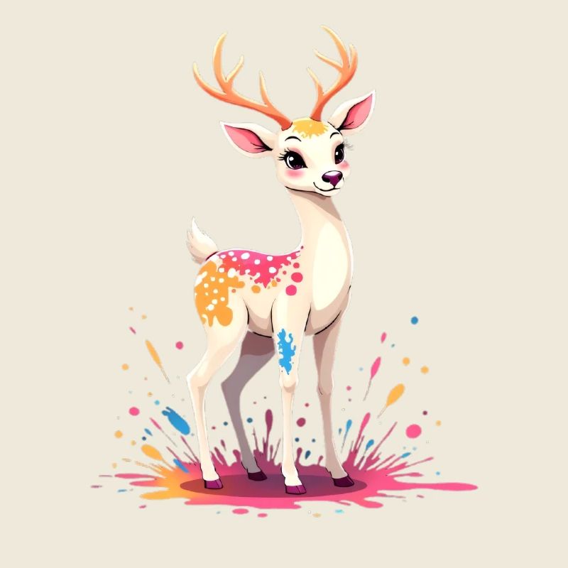 Colorful deer character with splatter design
