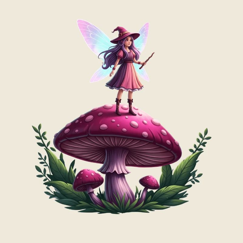 Fairytale forest fairy on mushroom