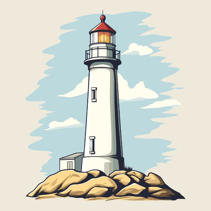 Lighthouse on the rock coastal motif