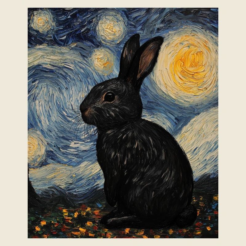 Lapin de la Nuit étoilée à la Van Gogh