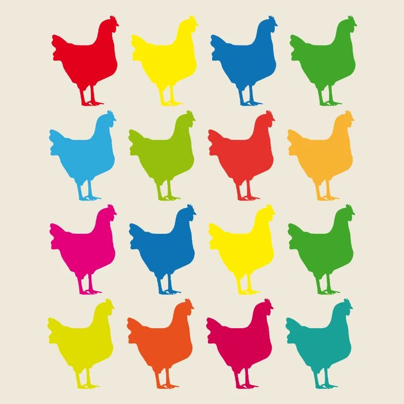 Graphique de la silhouette de poulets colorés