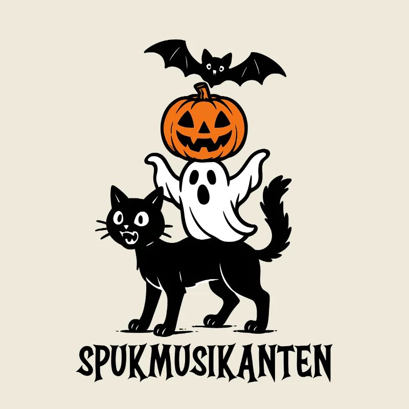 Haunted Musicians – Cat, Ghost, Pumpkin and Bat