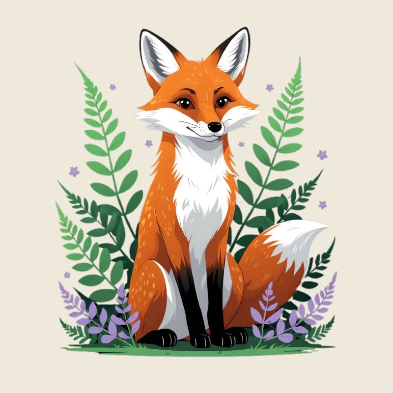 Wald-Fuchs mit Blumen und Blättern