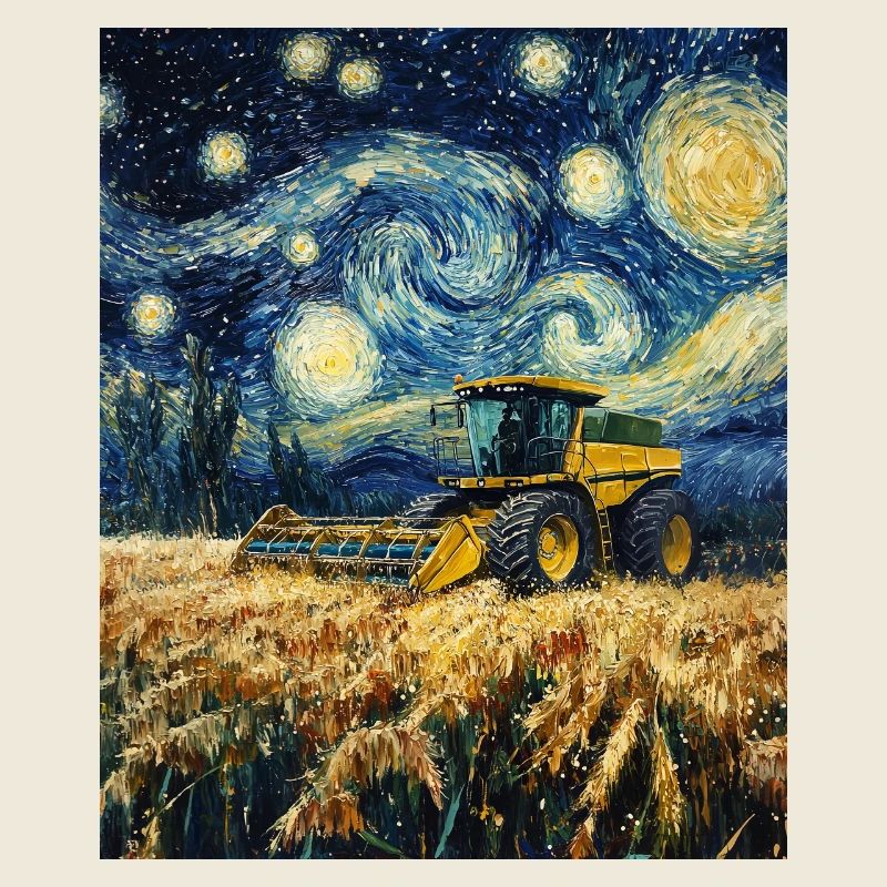 moissonneuse-batteuse fermier style van gogh étoilé