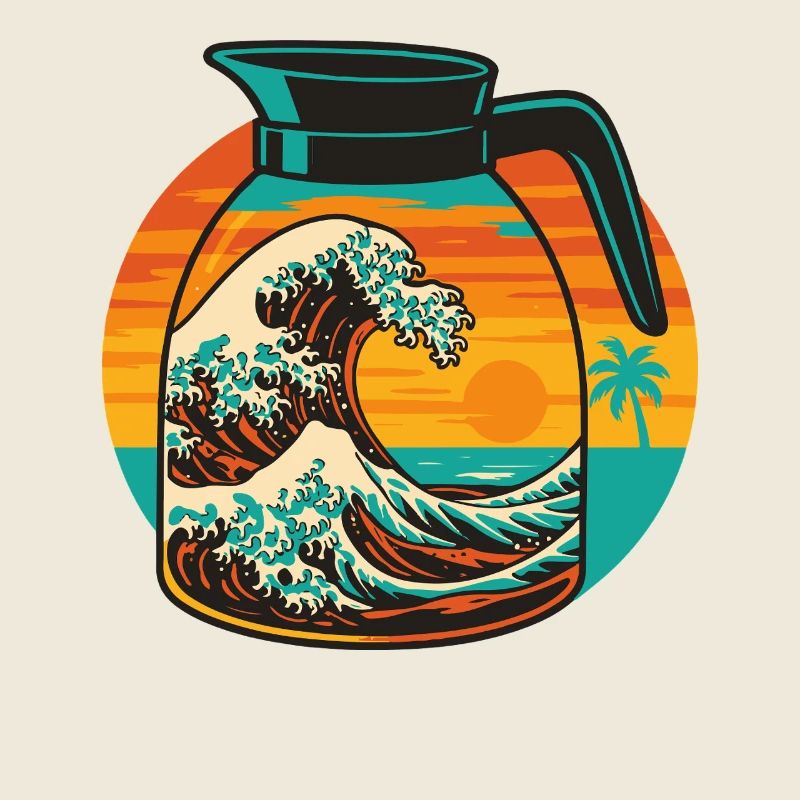 Coffee Japan Wave Kanagawa Ocean Sunset Fun Design