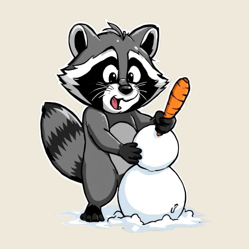 Niedlicher Waschbär mit Schneemann