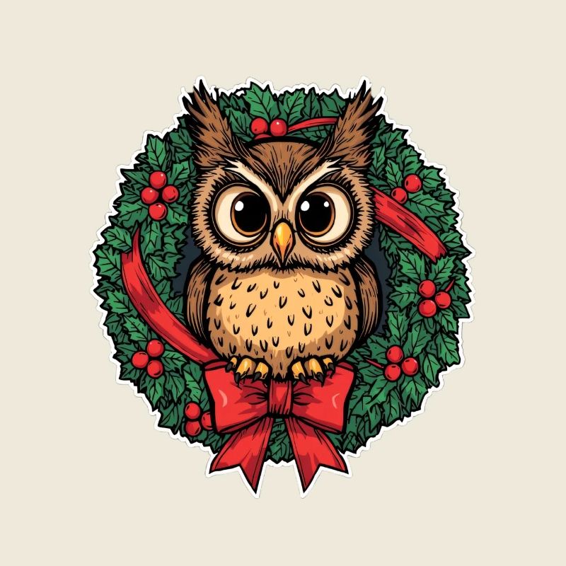 Eule im Weihnachtskranz