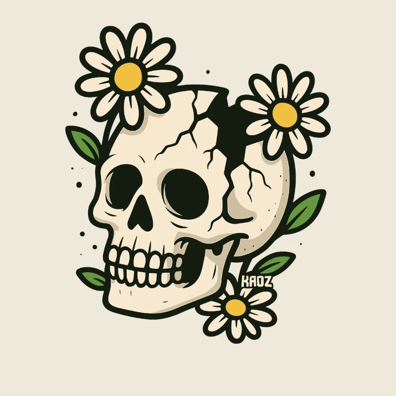 Schädel mit Blumenkranz