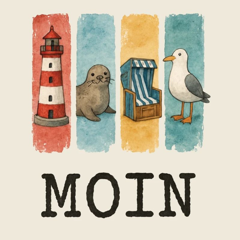 Moin Leuchtturm Robbe Strandkorb Möwe Küste