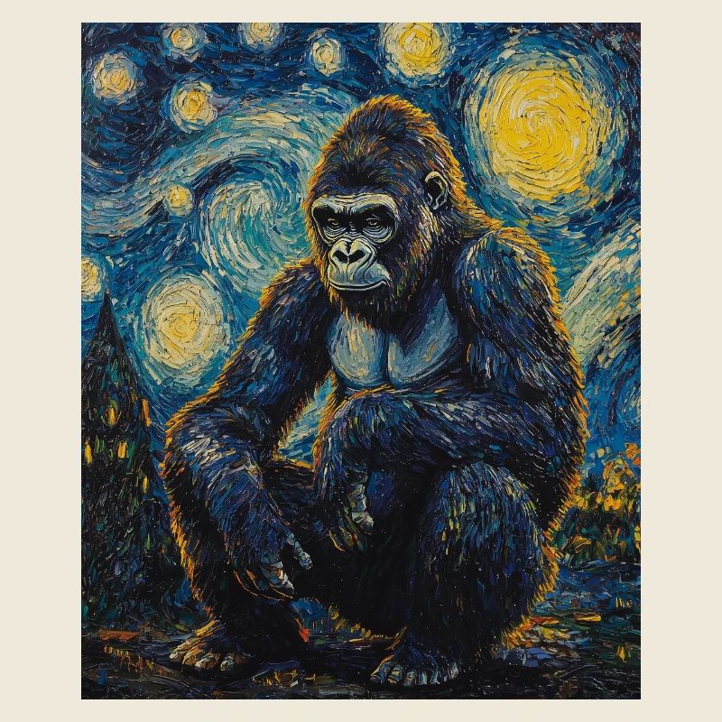 Gorilla Gorillas Monkey Van Gogh Style Starry Night