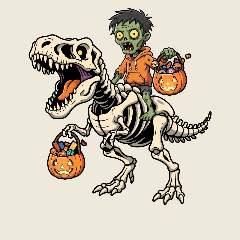 Zombie reitet Skelett T-Rex Halloween Dinosaurier