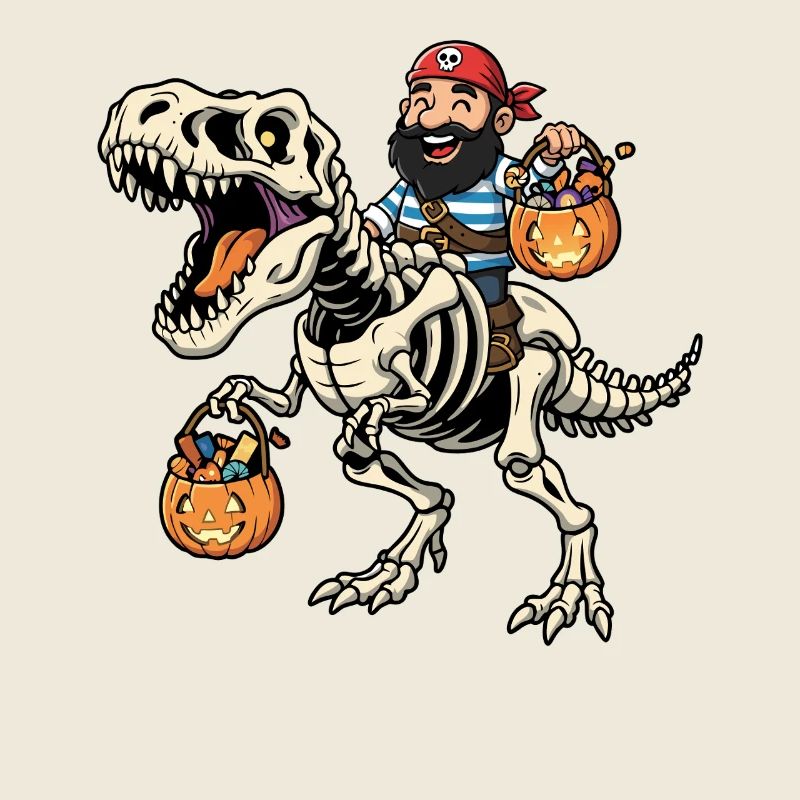 Pirate Riding Skeleton T-Rex Halloween Dinosaur