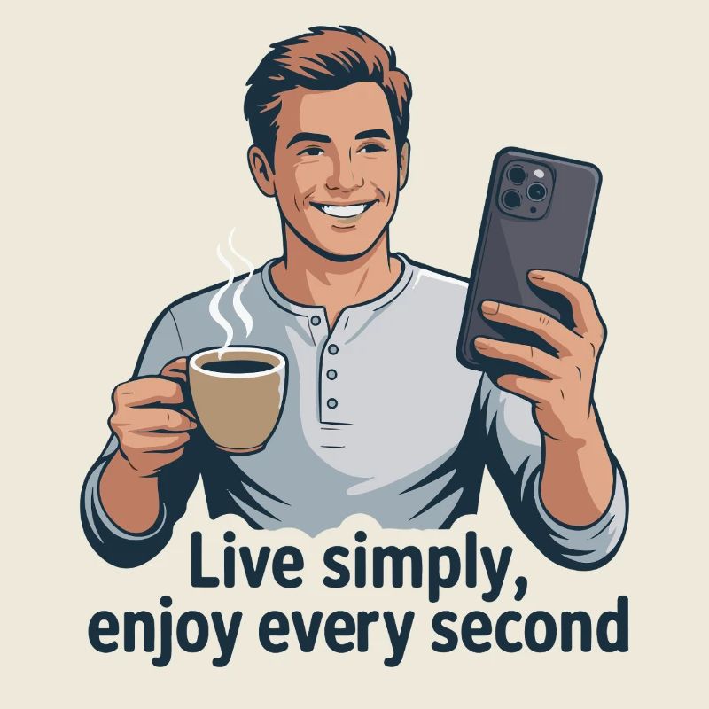 Vivre simplement café selfie illustration