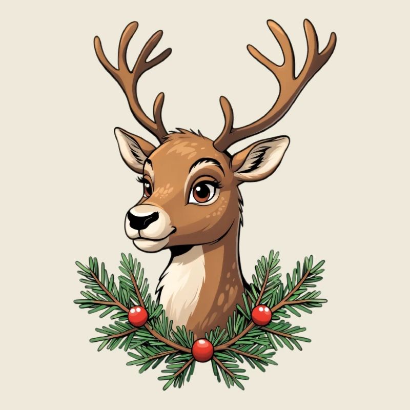 Hirschkopf mit Weihnachtskranz