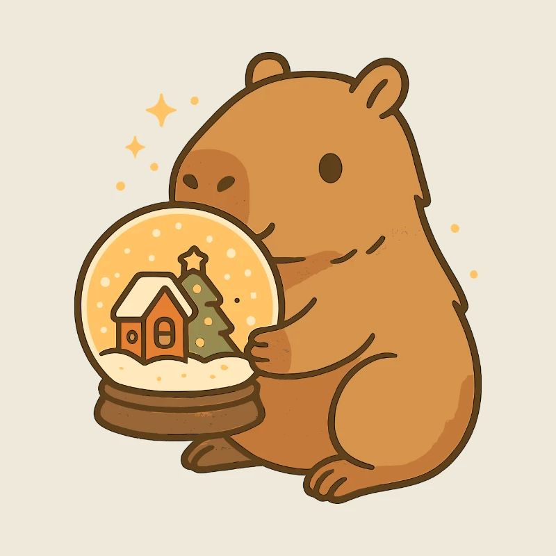 ✨ Capybara avec boule à neige – Magie de Noël