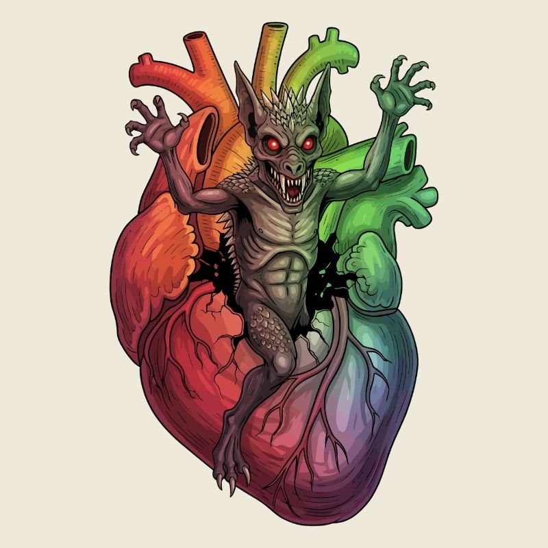 Heart Monster in Rainbow Storm