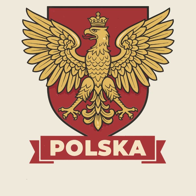 Polska Golden Eagle Heraldic Crest on Red Shield