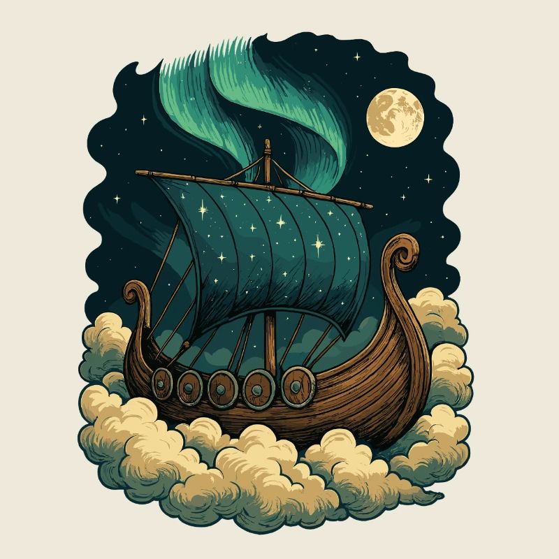 North Star Sailing Ship Night Sky Viking Ship