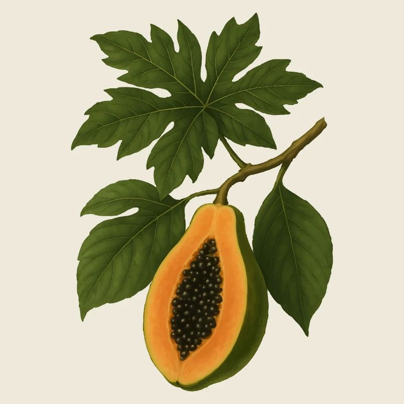 Vintage Botanical Papaya Fruit Illustration