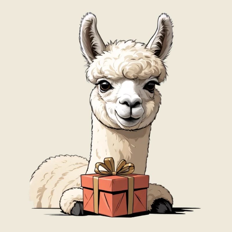 Alpaka mit Geschenkbox