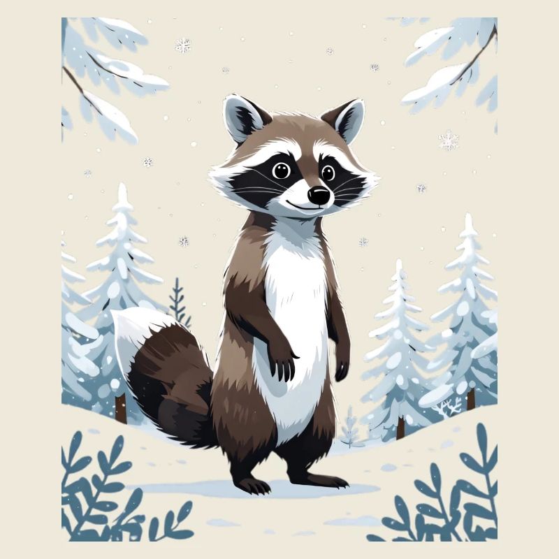 Winterlicher Waschbär im Wald