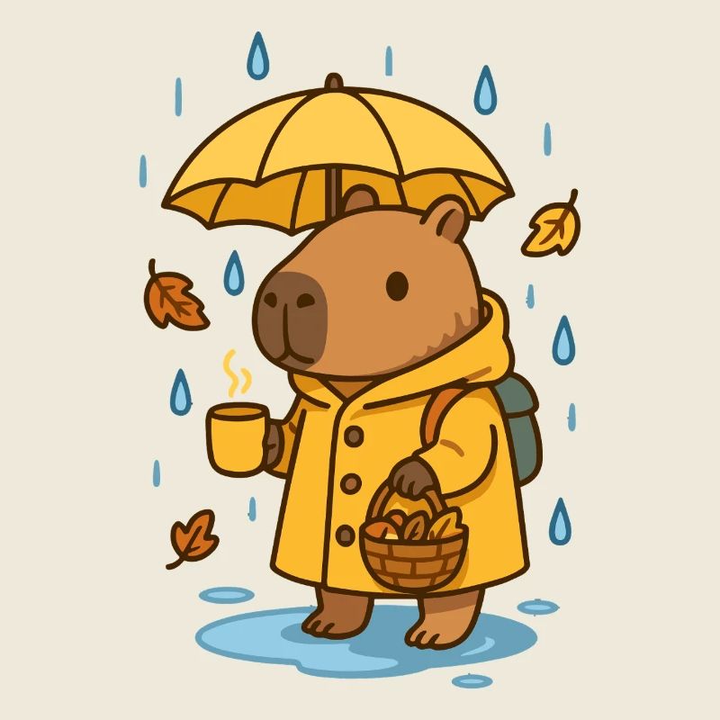 Capybara sous la pluie – Sensation d’automne douillette