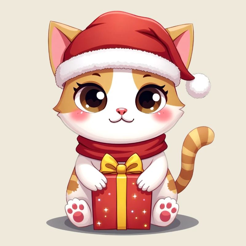 Cute cat Christmas with present