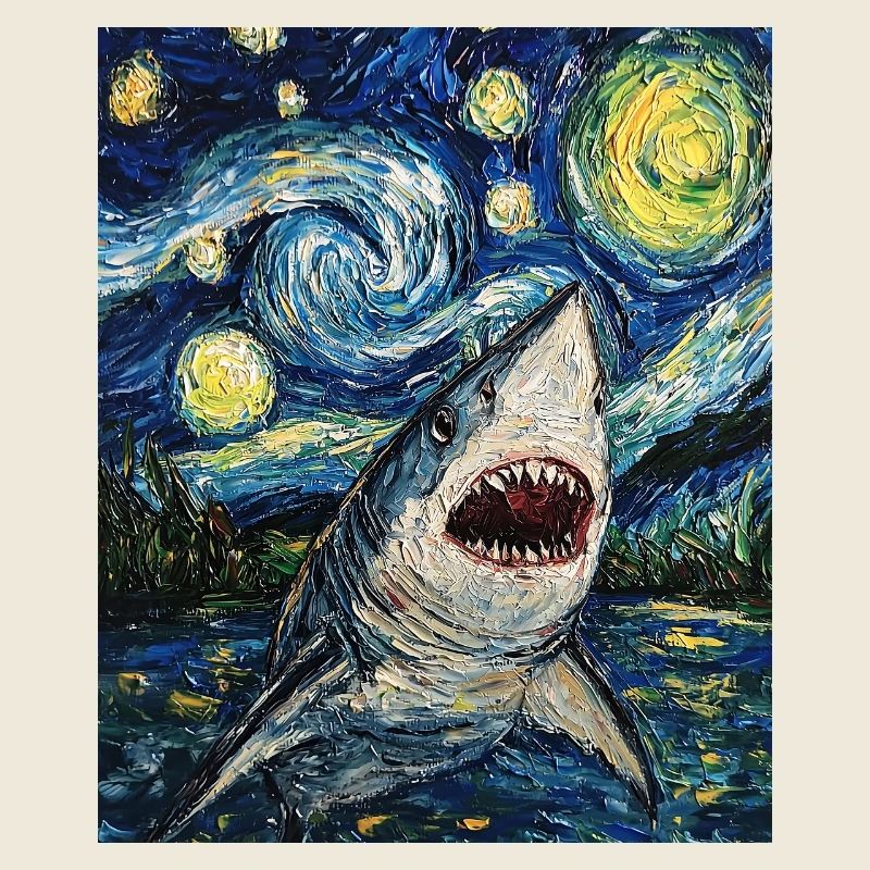 Shark Fish Van Gogh Style Starry Night