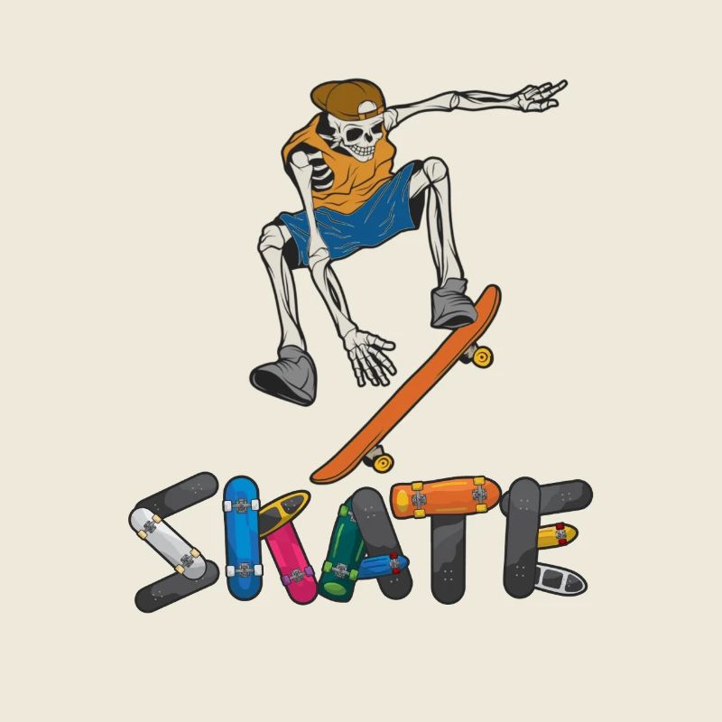 Conception d’exercice de patin de skateboard squelette coloré