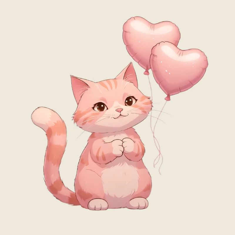 Pink Katze mit Herzballons