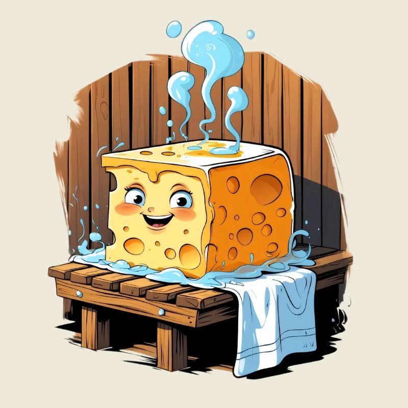 Fromage dans le sauna Sourire et transpiration