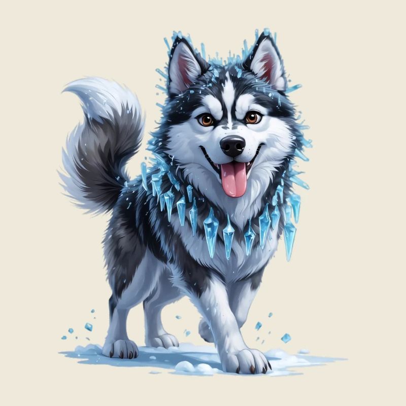 Husky de glace avec collier en cristal de glace