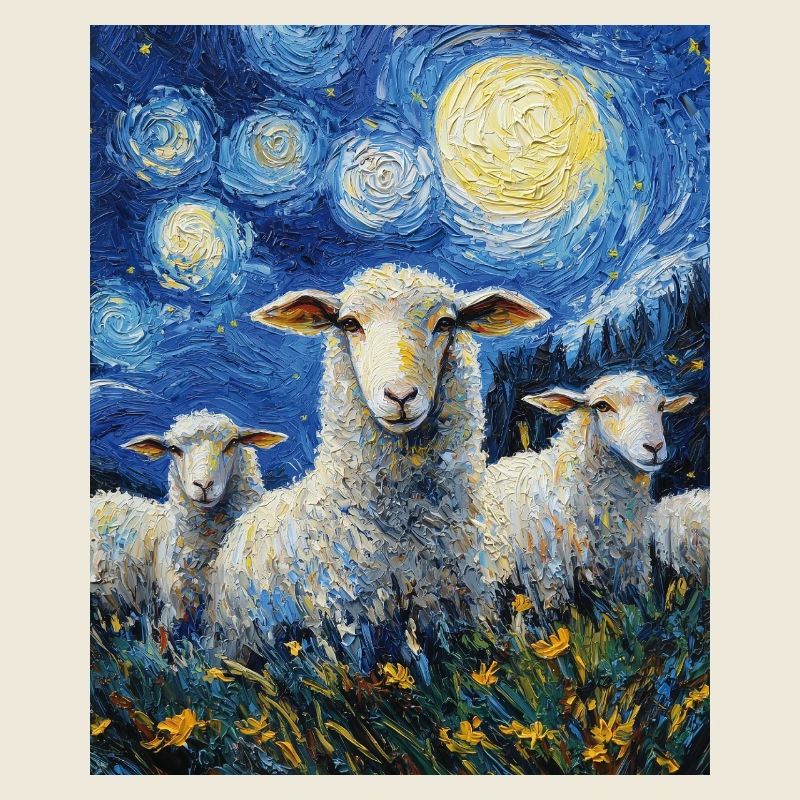 Sheep Van Gogh Style Starry Night