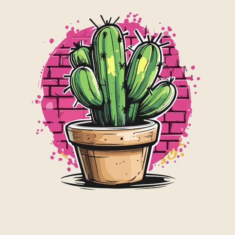 Cactus Graffiti in Pink Background