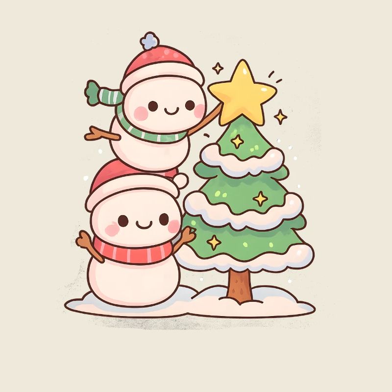 Snowy Duo with Christmas Tree, Snowman 