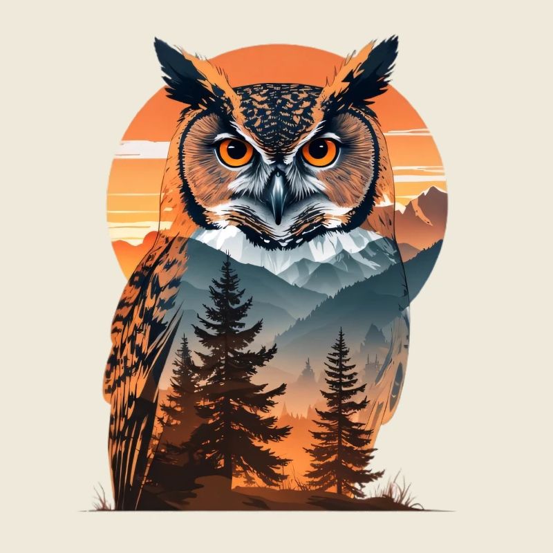 Hibou sage dans la lumière du soir