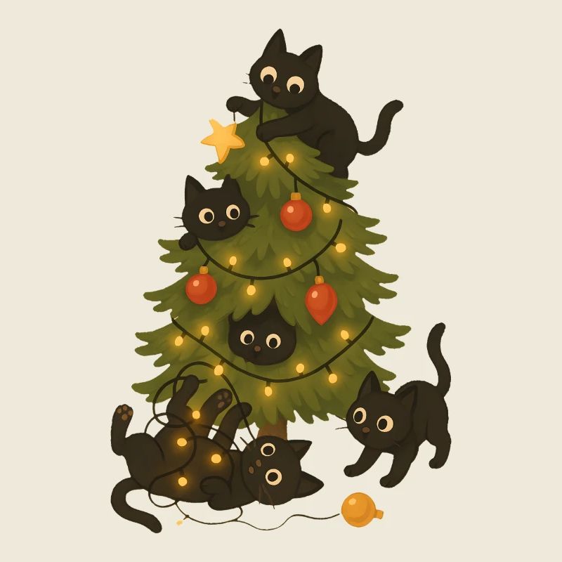 Funny Cats Playing Around Christmas Tree