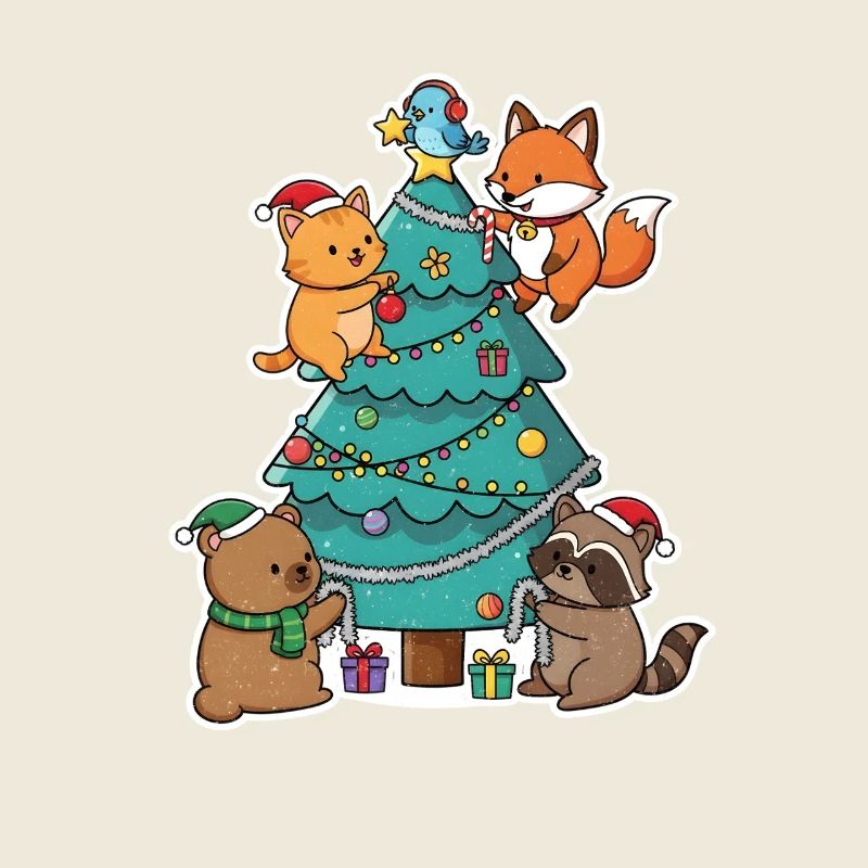 Weihnachtsfreunde am Tannenbaum