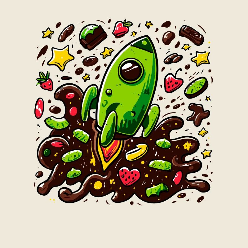 Green rocket in the chocolate universe