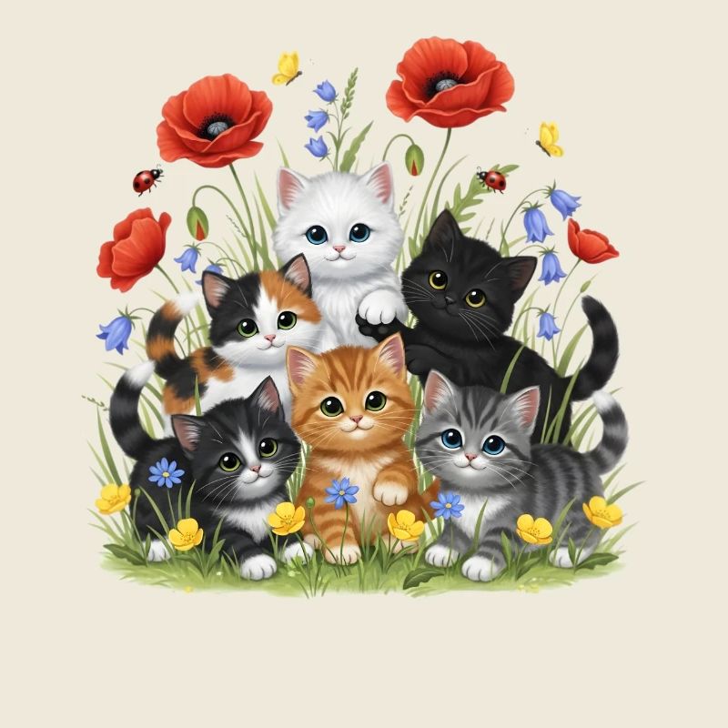 Chatons au jardin fleuri