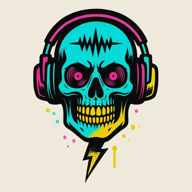 Casques en forme de crâne néon, rythmes rave sombres