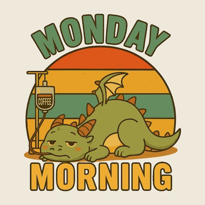 Müder Drache Montag Morgen Kaffee