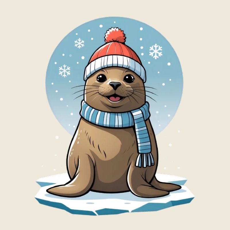 Sceau d’hiver avec écharpe et chapeau