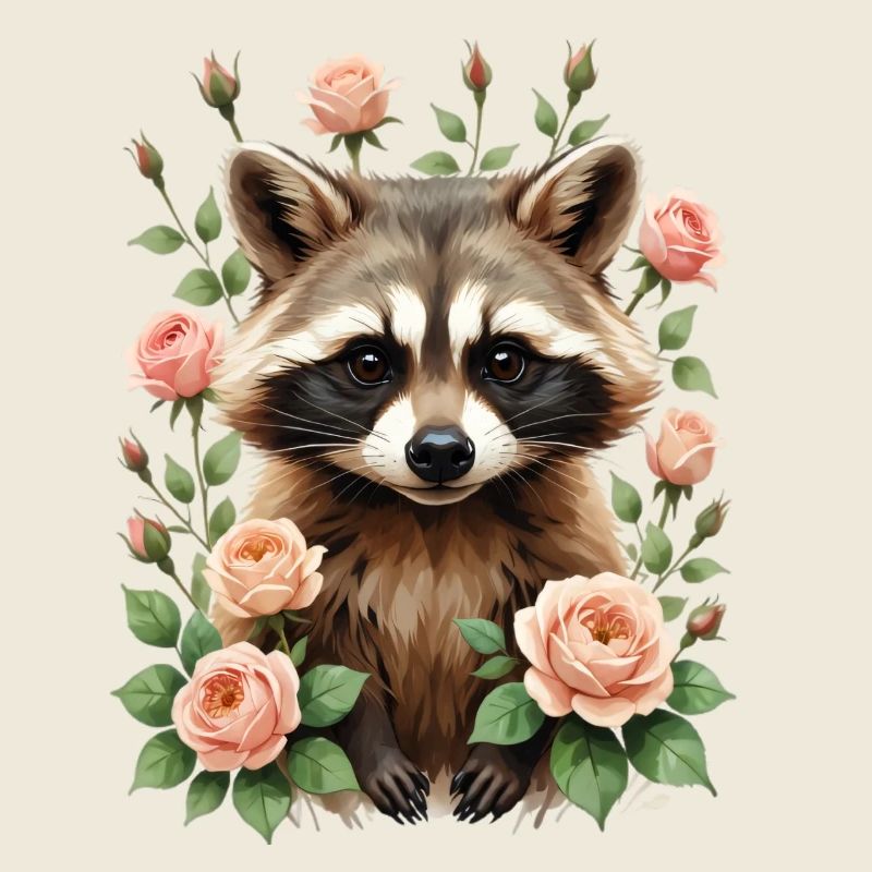 Raccoon with rose frame