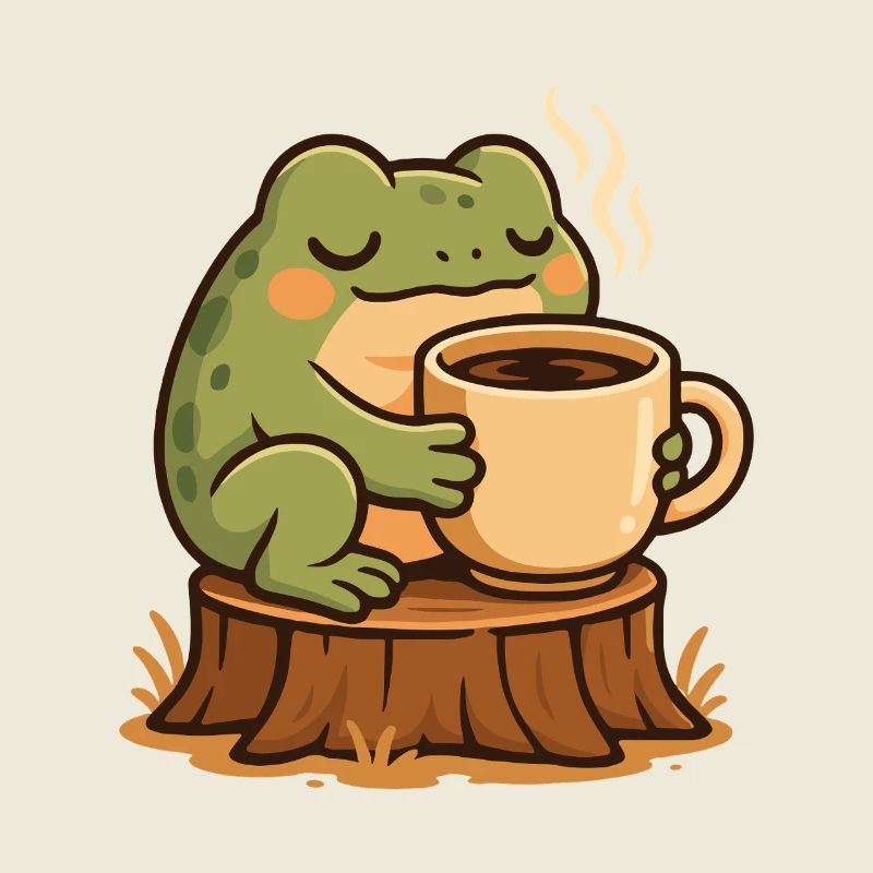 Cozy Frog with Coffee – Kawaii Frogcore Art