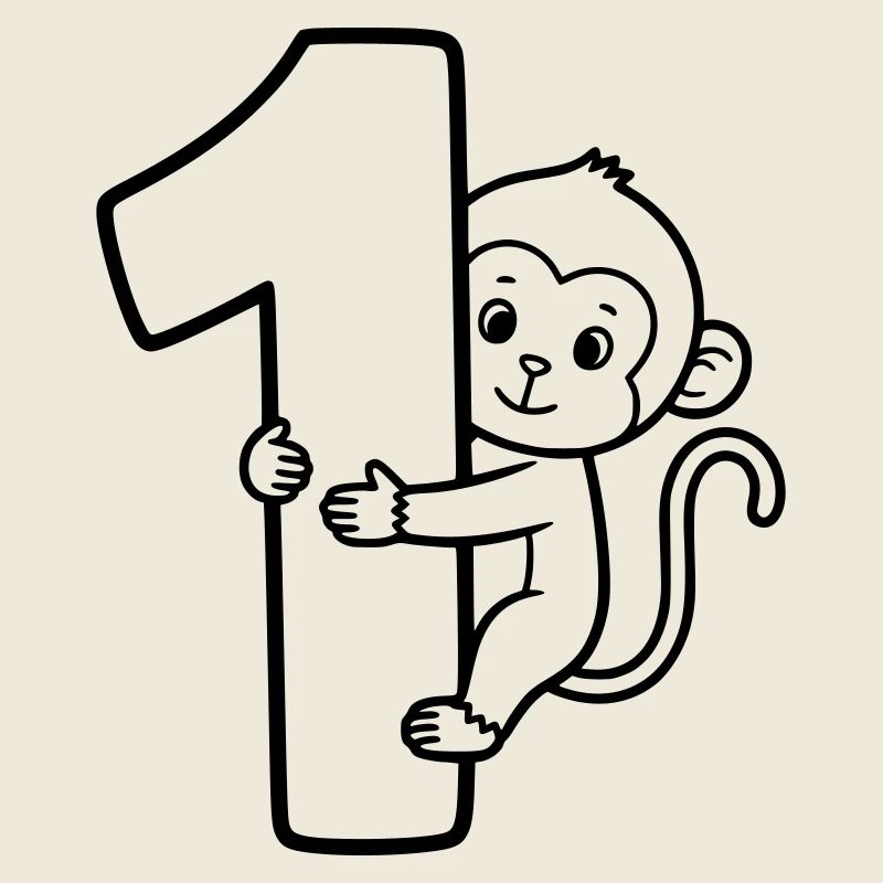 Lustiger Affe mit Zahl 1 Cartoon Illustration