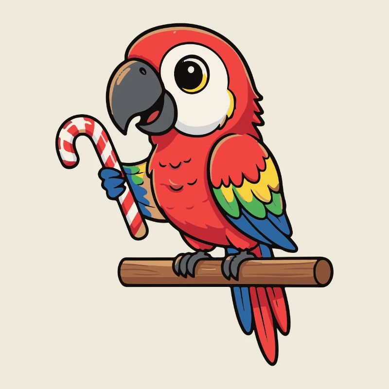 Perroquet joyeux avec une canne d’orge d’orge