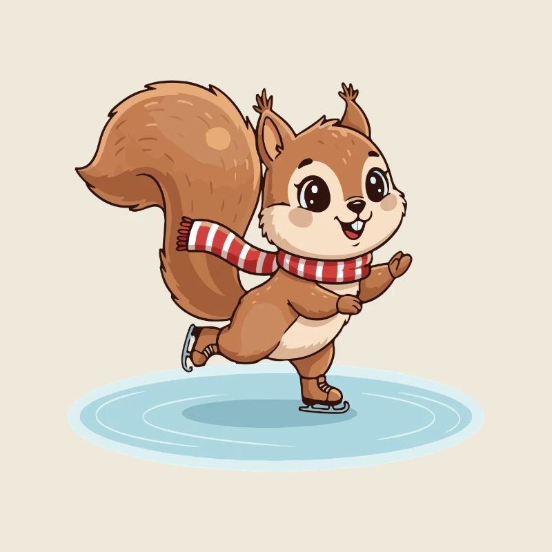 Eichhörnchen auf Kufen mit Schal