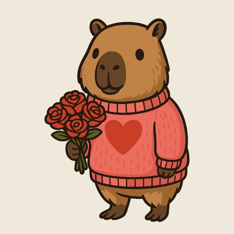 Capybara avec bouquet de roses – Motif de la Saint-Valentin