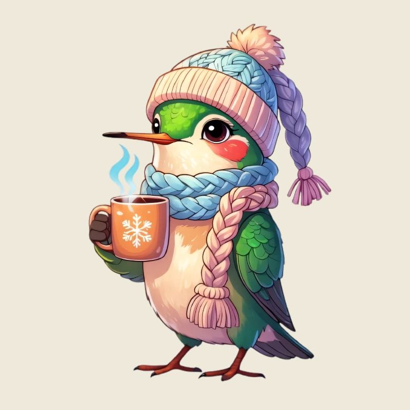 Winterkuschel Vogel mit Becher